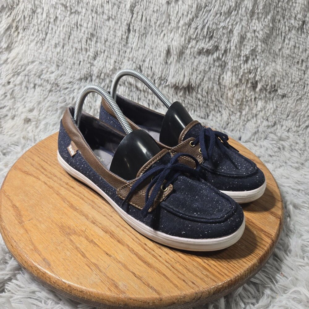 Keds Ortholite Boat Shoes Loafers Womens Size 9M Glimmer Wool Navy Memory Foam